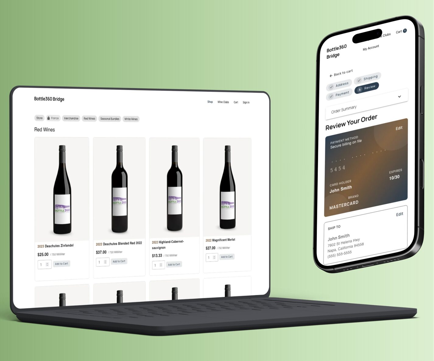 Winery web store on laptop and phone