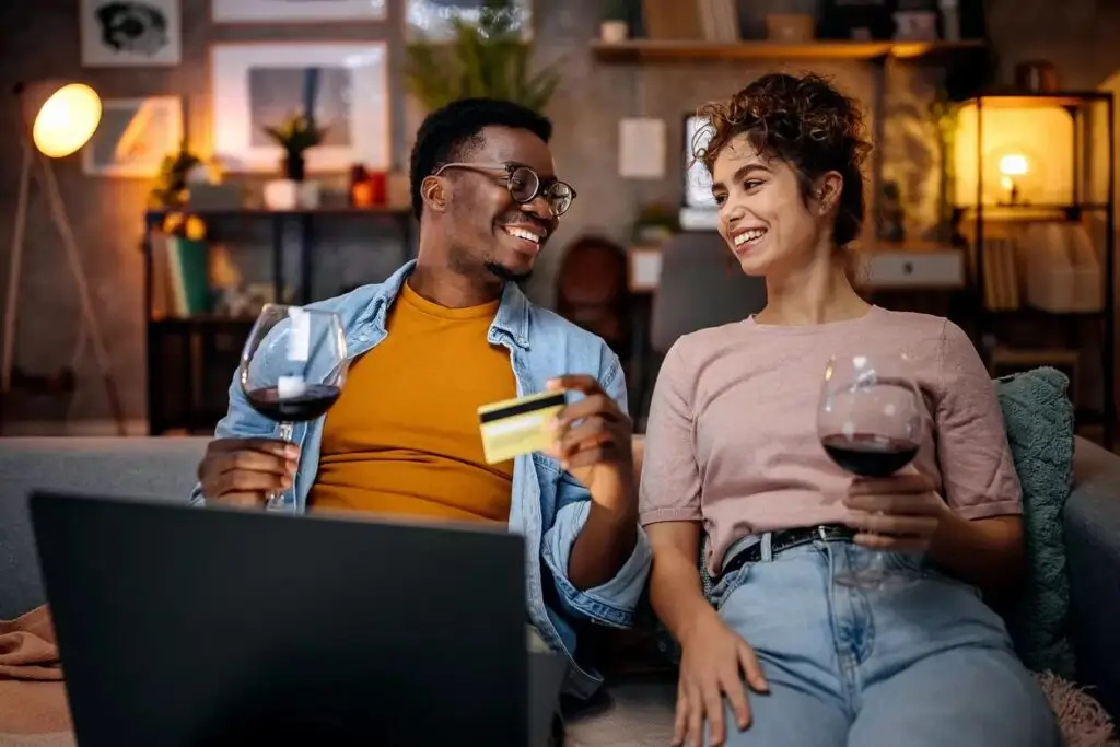 Couple shopping a winery web store from their couch