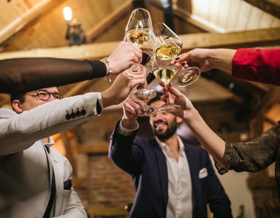 Group toasting glasses of sparkling wine