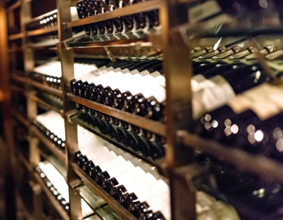 Bottles displayed on a wine shop shelf